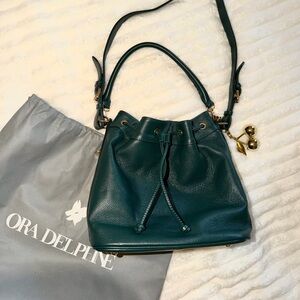 Ora Delphine Teal Leather Shoulder Bag